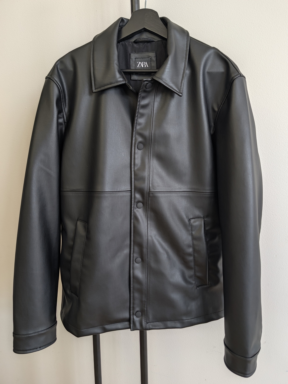 ZARA Black Faux Leather Shirt Jacket